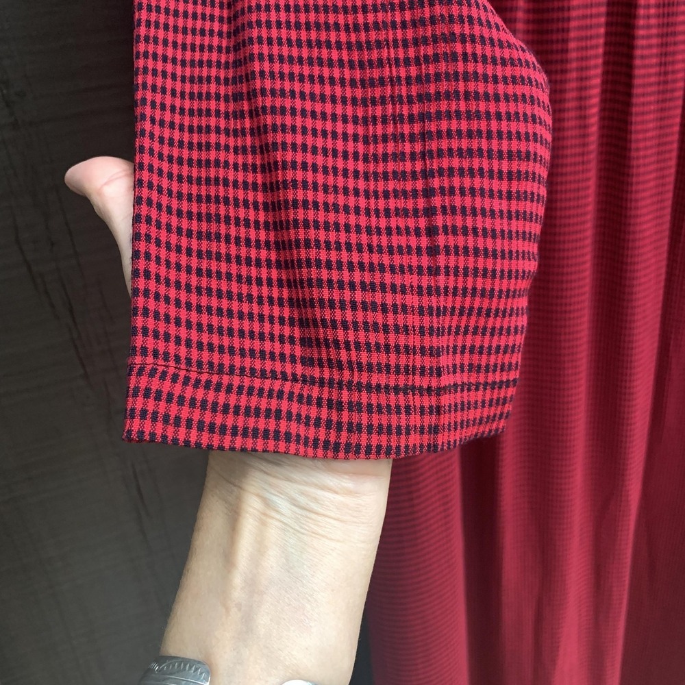 Motherhood Dress Women's Large Red Black Plaid Long Sleeve Maxi Maternity - Picture 6 of 14